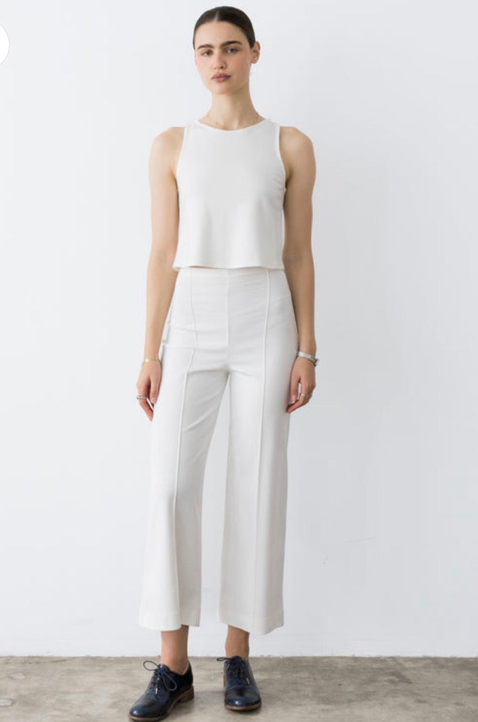 Ponte Knit Cropped Straight Pant - white