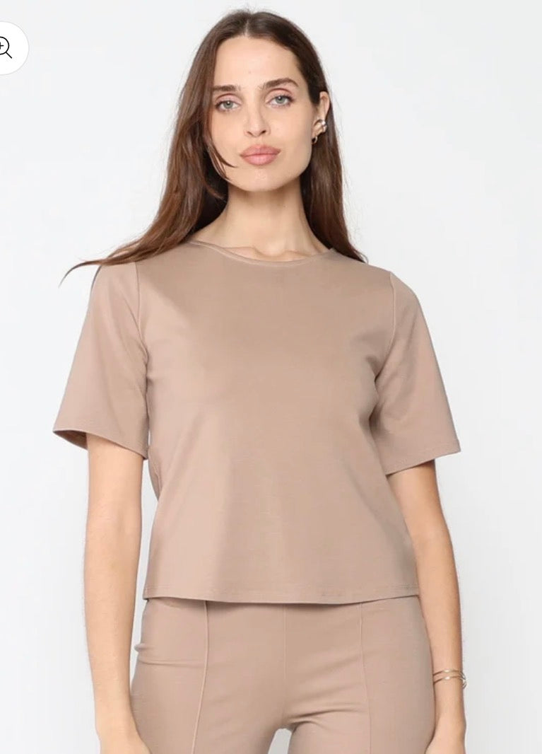 Ponte Knit s/s Top Extended - blue & khaki
