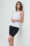 Flo Pima Cotton Sleeveless Shirt w/Mesh Detail - White & Black